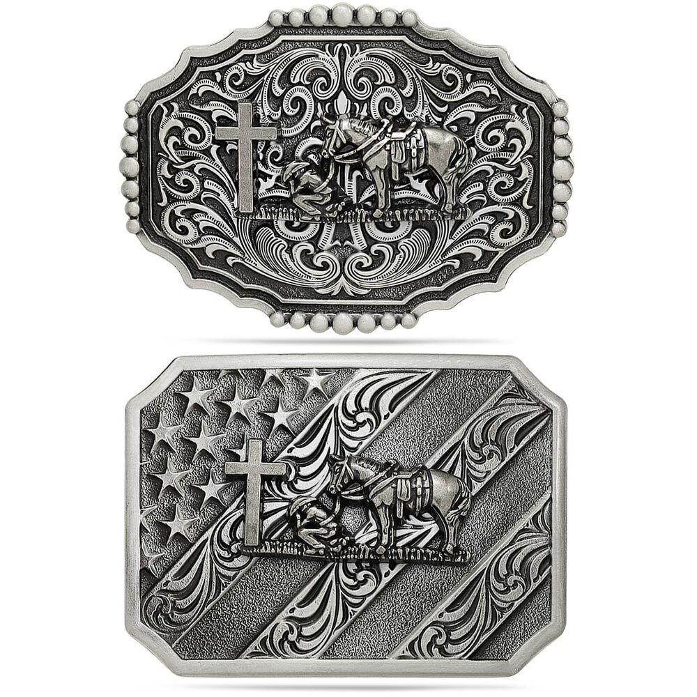 8253 2 Pieces Western Belt Buckle ,Western Cowboy Cowgirl Horse Religion